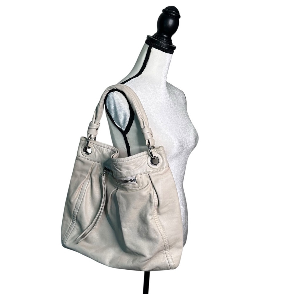 Coach Ivory Leather Pleated Top Handle Bag Cream 13411